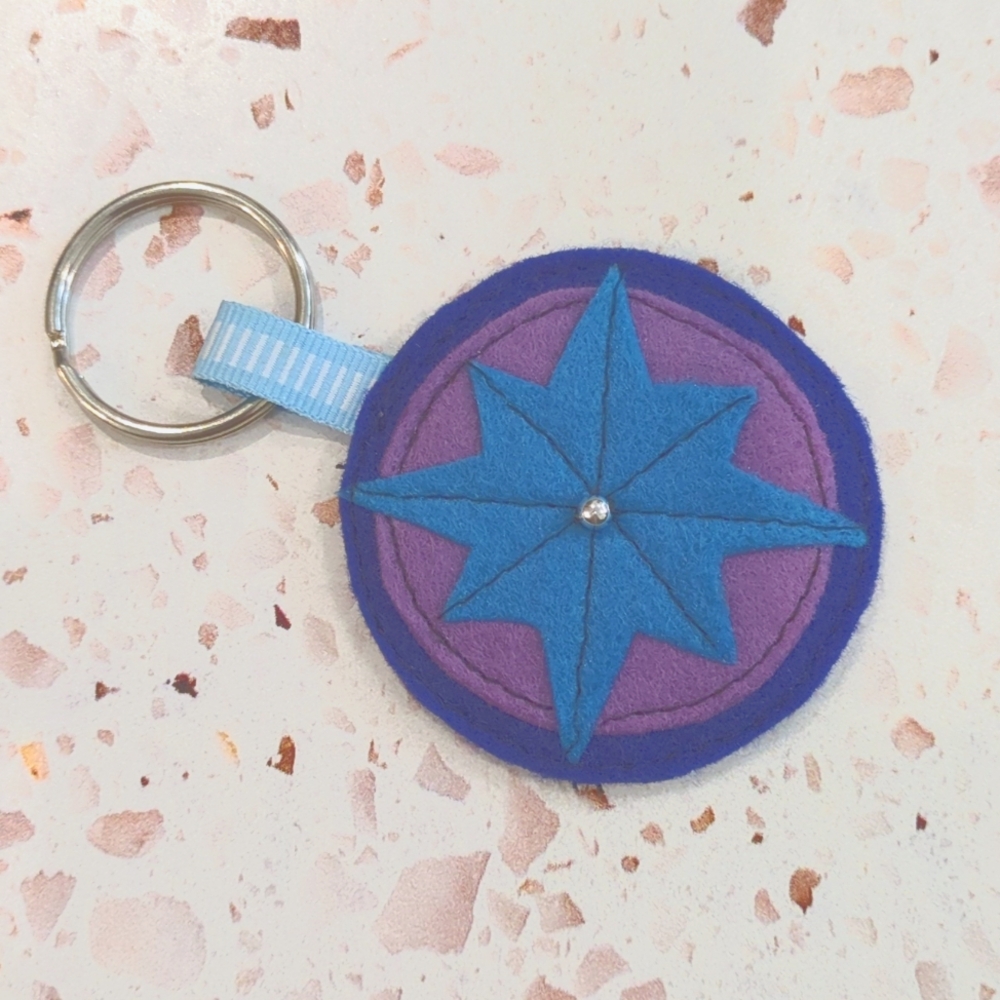 Not All Who Wander Compass Handcrafted Blue Purple Felt Key Fob | New #1